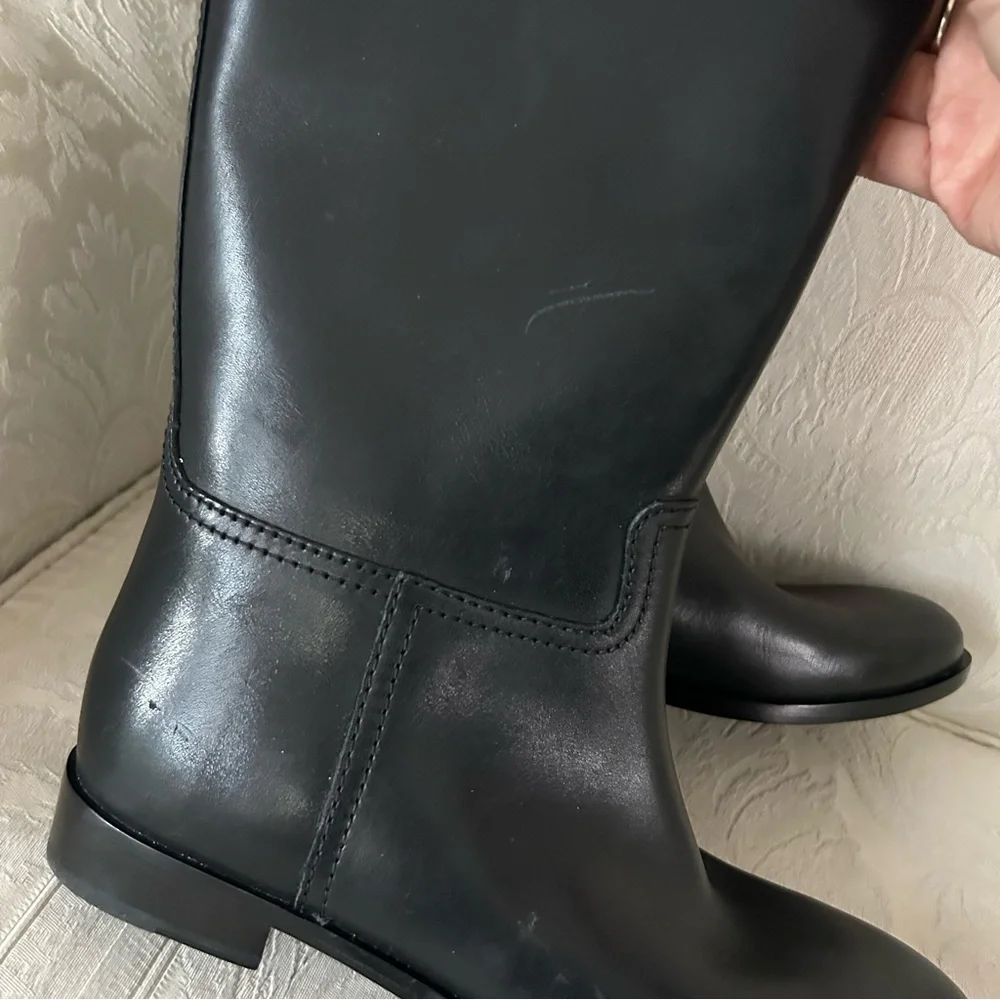 Tory Burch double T logo leather riding tall boots women size 7